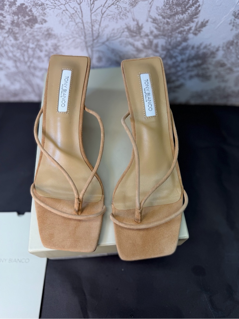 Tony Bianco Gretta Sandal in Taupe Suede mid wedge heel round toe slip-on - Picture 5 of 9